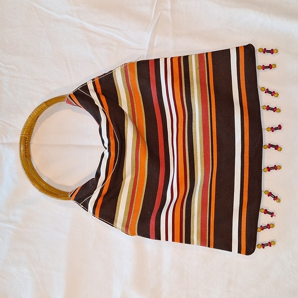 Bohemian striped purse with wooden circle handles - Picture 1 of 9